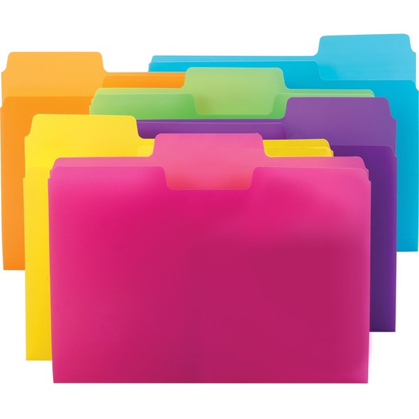 Smead SuperTab 1/3 Tab Cut Letter Top Tab File Folder - 8 1/2" x 11" - Top Tab Location - Assorted Position Tab Position - Yellow, Orange, Blue, Pink, Purple, Green - 18 / Pack