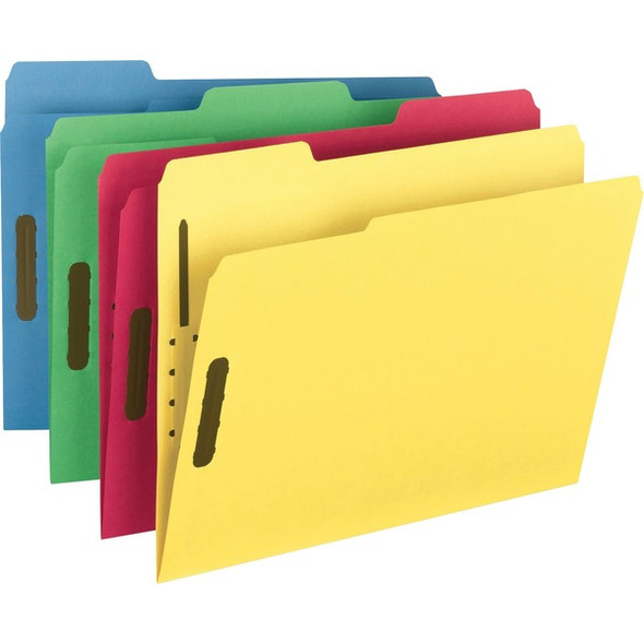 Smead Colored 1/3 Tab Cut Letter Recycled Fastener Folder - 8 1/2" x 11" - 3/4" Expansion - 2 x 2K Fastener(s) - 2" Fastener Capacity for Folder - Top Tab Location - Assorted Position Tab Position - Blue, Green, Red, Yellow - 10% Recycled - 50 / Box