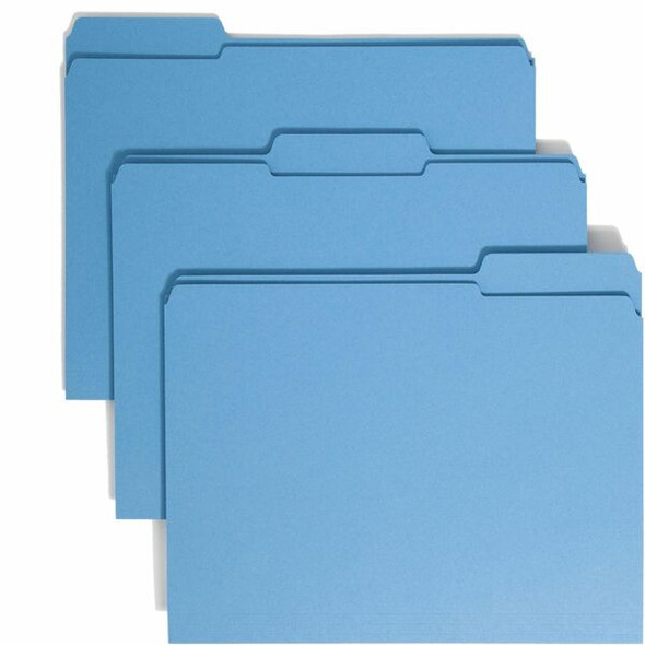 Smead Colored 1/3 Tab Cut Letter Recycled Top Tab File Folder - 8 1/2" x 11" - 3/4" Expansion - Top Tab Location - Assorted Position Tab Position - Blue - 10% Recycled - 100 / Box
