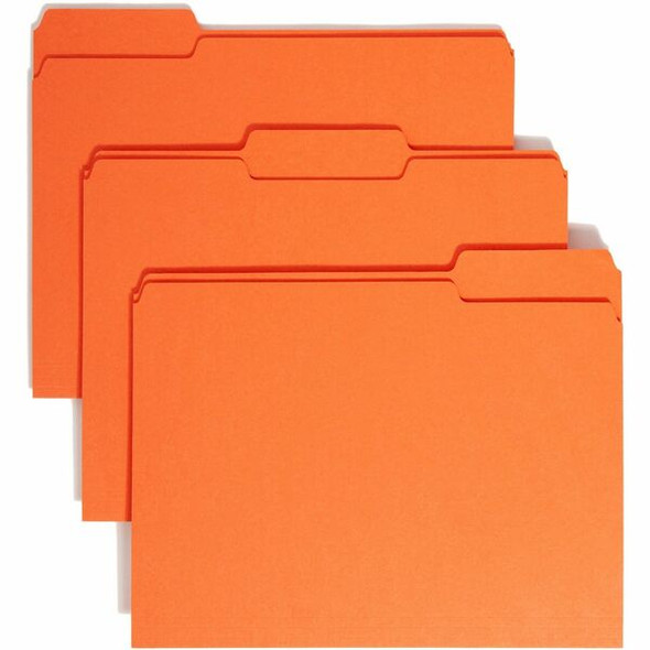 Smead Colored 1/3 Tab Cut Letter Recycled Top Tab File Folder - 8 1/2" x 11" - 3/4" Expansion - Top Tab Location - Assorted Position Tab Position - Orange - 10% Recycled - 100 / Box