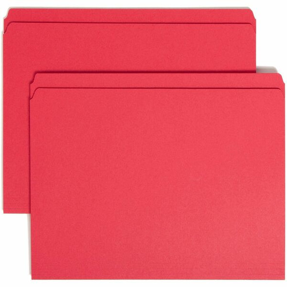 Smead Colored Straight Tab Cut Letter Recycled Top Tab File Folder - 8 1/2" x 11" - 3/4" Expansion - Red - 10% Recycled - 100 / Box