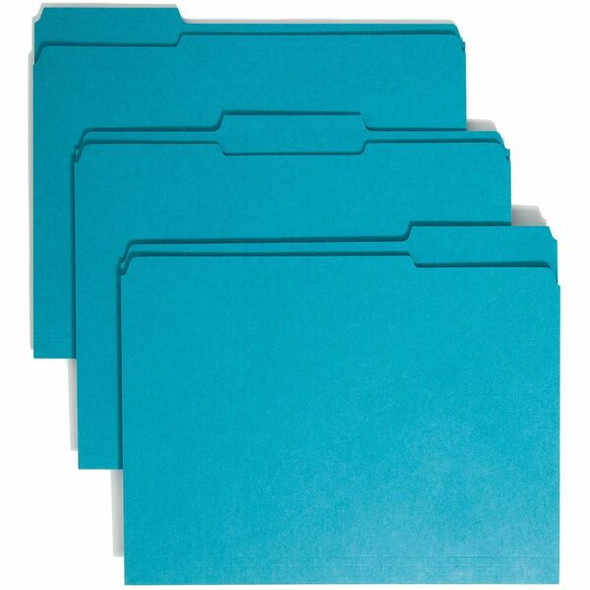 Smead Colored 1/3 Tab Cut Letter Recycled Top Tab File Folder - 8 1/2" x 11" - 3/4" Expansion - Top Tab Location - Assorted Position Tab Position - Teal - 10% Recycled - 100 / Box