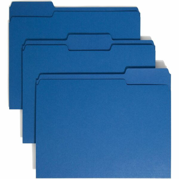 Smead Colored 1/3 Tab Cut Letter Recycled Top Tab File Folder - 8 1/2" x 11" - 3/4" Expansion - Top Tab Location - Assorted Position Tab Position - Navy Blue - 10% Recycled - 100 / Box