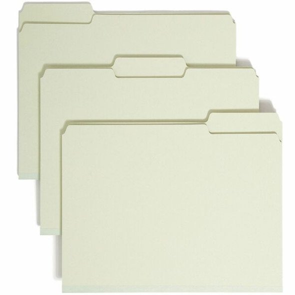 Smead 1/3 Tab Cut Letter Recycled Top Tab File Folder - 8 1/2" x 11" - 1" Expansion - Top Tab Location - Assorted Position Tab Position - Pressboard - Gray, Green - 100% Recycled - 25 / Box