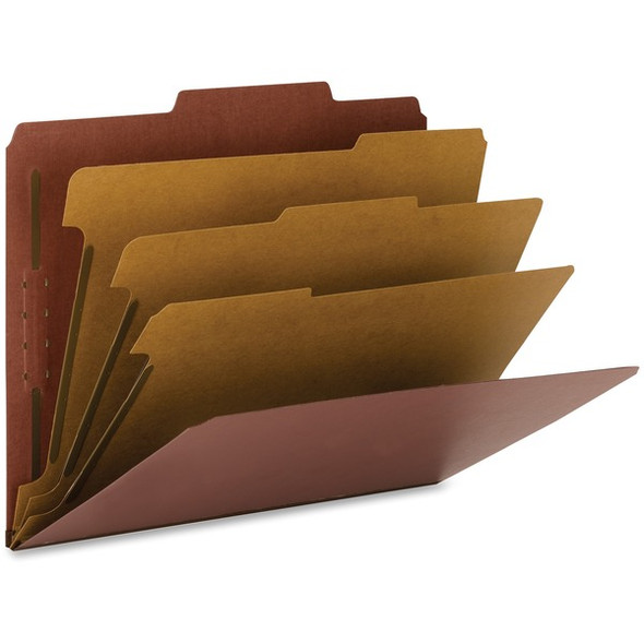 Smead 2/5 Tab Cut Letter Recycled Classification Folder - 3" Folder Capacity - 8 1/2" x 11" - 3" Expansion - 2 x 2K Fastener(s) - Top Tab Location - Right of Center Tab Position - 3 Divider(s) - Pressboard - Red - 100% Paper Recycled - 10 / Box
