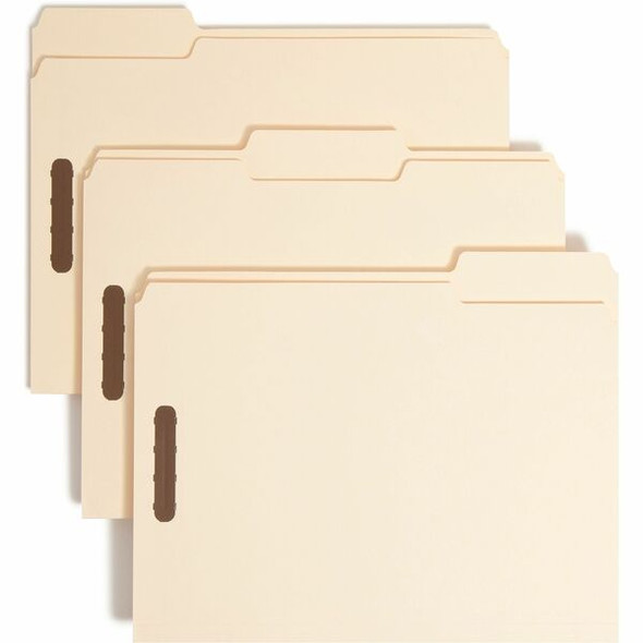 Smead 1/3 Tab Cut Letter Recycled Fastener Folder - 8 1/2" x 11" - 2 x 2K Fastener(s) - Top Tab Location - Assorted Position Tab Position - Manila - 10% Paper Recycled - 50 / Box