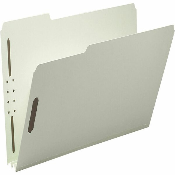 Smead 15005 1/3 Tab Cut Letter Recycled Fastener Folder - 8 1/2" x 11" - 3" Expansion - 2 x 2K Fastener(s) - 2" Fastener Capacity for Folder - Top Tab Location - Assorted Position Tab Position - Pressboard - Gray, Green - 100% Recycled - 25 / Box