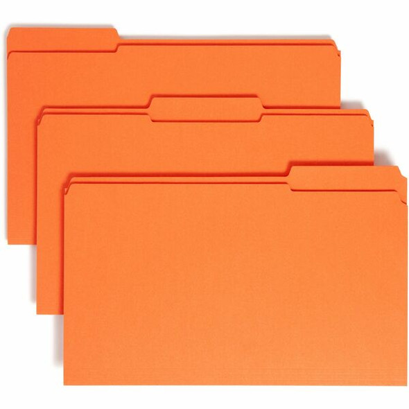 Smead Colored 1/3 Tab Cut Legal Recycled Top Tab File Folder - 8 1/2" x 14" - 3/4" Expansion - Top Tab Location - Assorted Position Tab Position - Orange - 10% Recycled - 100 / Box
