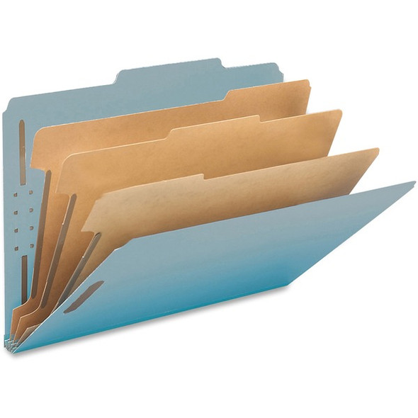 Smead 2/5 Tab Cut Legal Recycled Classification Folder - 3" Folder Capacity - 8 1/2" x 14" - 3" Expansion - 2 x 2K Fastener(s) - Top Tab Location - Right of Center Tab Position - 3 Divider(s) - Pressboard - Blue - 100% Paper Recycled - 10 / Box
