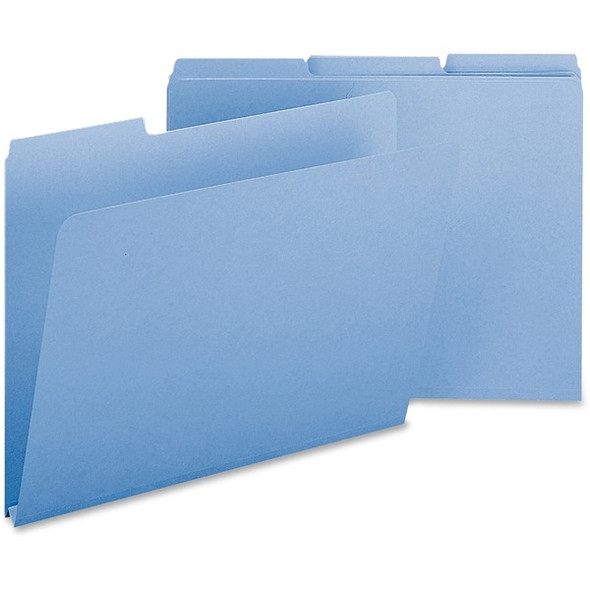 Smead Colored 1/3 Tab Cut Letter Recycled Top Tab File Folder - 8 1/2" x 11" - 1" Expansion - Top Tab Location - Assorted Position Tab Position - Pressboard - Blue - 100% Recycled - 25 / Box