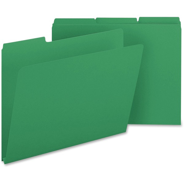 Smead Colored 1/3 Tab Cut Letter Recycled Top Tab File Folder - 8 1/2" x 11" - 1" Expansion - Top Tab Location - Assorted Position Tab Position - Pressboard - Green - 100% Recycled - 25 / Box