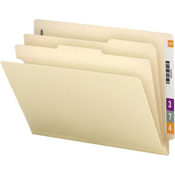 Smead Letter Recycled Classification Folder - 8 1/2" x 11" - 2" Expansion - 2 x 2B Fastener(s) - 2" Fastener Capacity for Folder - End Tab Location - 2 Divider(s) - Pressboard - Manila - 10% Recycled - 10 / Box