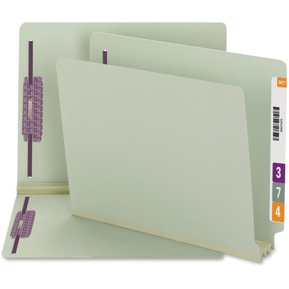Smead Letter Recycled Fastener Folder - 8 1/2" x 11" - 3" Expansion - 2 x 2S Fastener(s) - 2" Fastener Capacity for Folder - End Tab Location - Pressboard - Gray, Green - 100% Recycled - 25 / Box