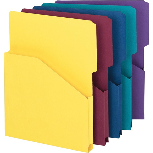 Smead 2/5 Tab Cut Letter Recycled File Pocket - 8 1/2" x 11" - 1" Expansion - Assorted - 10% Recycled - 5 / Pack