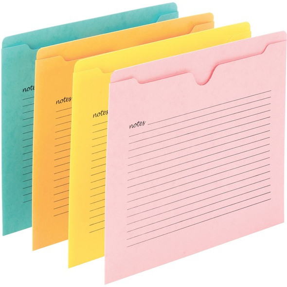 Smead Straight Tab Cut Letter Recycled File Jacket - 8 1/2" x 11" - Aqua, Goldenrod, Pink, Yellow - 10% Recycled - 12 / Pack