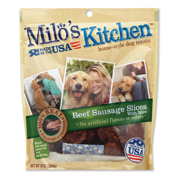 Homestyle Dog Treats, Beef Sausage Slices with Rice, 10 oz Pouch, 5 Pouches/Carton