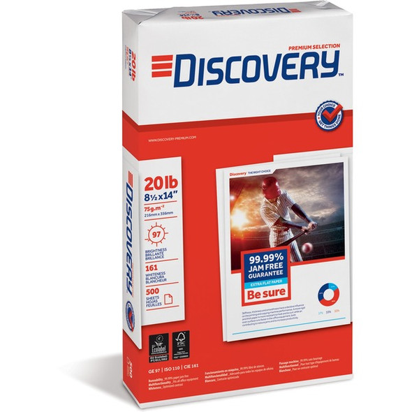 Discovery Premium Multipurpose Paper - Anti-Jam - White - 97 Brightness - Legal - 8 1/2" x 14" - 20 lb Basis Weight - 5000 / Carton - Excellent Ink Absorption - White