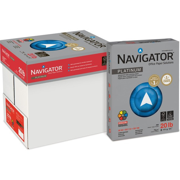 Navigator Platinum Superior Productivity Multipurpose Paper - Silky Touch - White - Letter - 8 1/2" x 11" - 20 lb Basis Weight - Smooth - 2500 / Carton - Jam-free, Chlorine-free - White