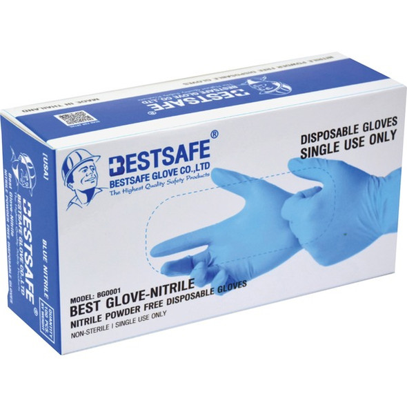 BestSafe Single-use Nitrile Glove - Contaminant Protection - Large Size - For Right/Left Hand - Blue - Puncture Resistant, Latex-free - For Multipurpose - 100 / Box - 4 mil Thickness