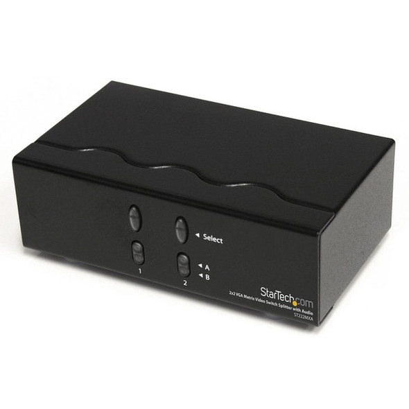 StarTech.com 2x2 VGA Matrix Video Switch Splitter with Audio - Share two distinct VGA inputs and audio source signals between two displays - VGA video switch - 2 port VGA switcher - 2x2 matrix vga switch - vga selector switch - matrix video switch