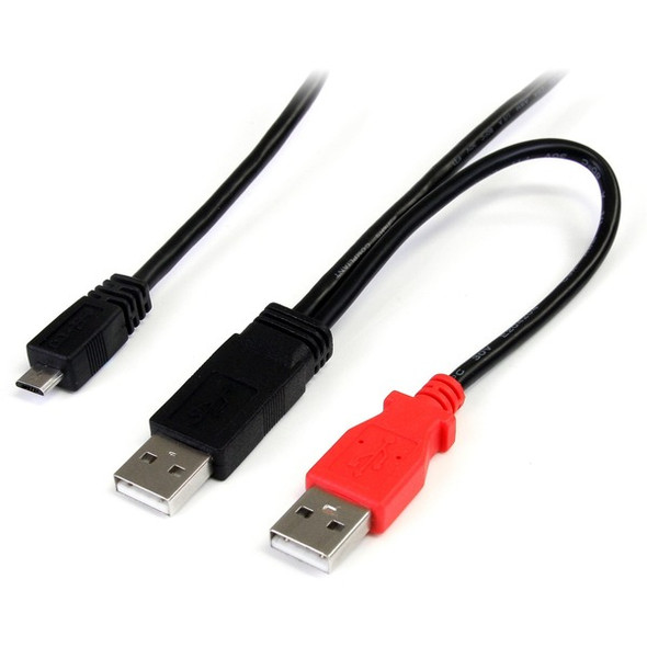StarTech.com 1 ft USB Y Cable for External Hard Drive - Dual USB A to Micro B - A single USB external hard drive cable that provides power and data