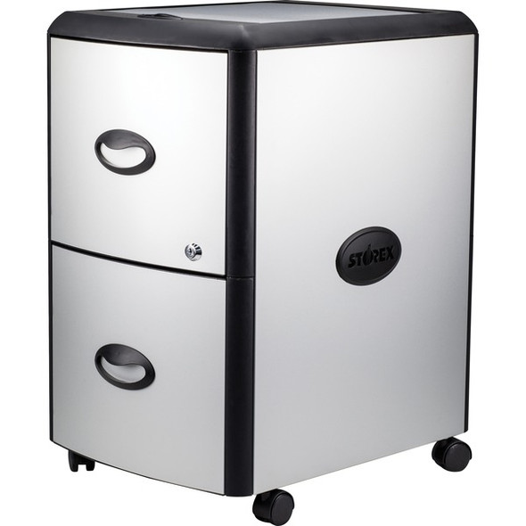 Storex Metal-clad Mobile Filing Cabinet - 19" x 15" x 23" for File - Letter - Vertical - Washable, Durable, Locking Drawer, Locking Casters - Platinum, Gray - Metal, Polypropylene