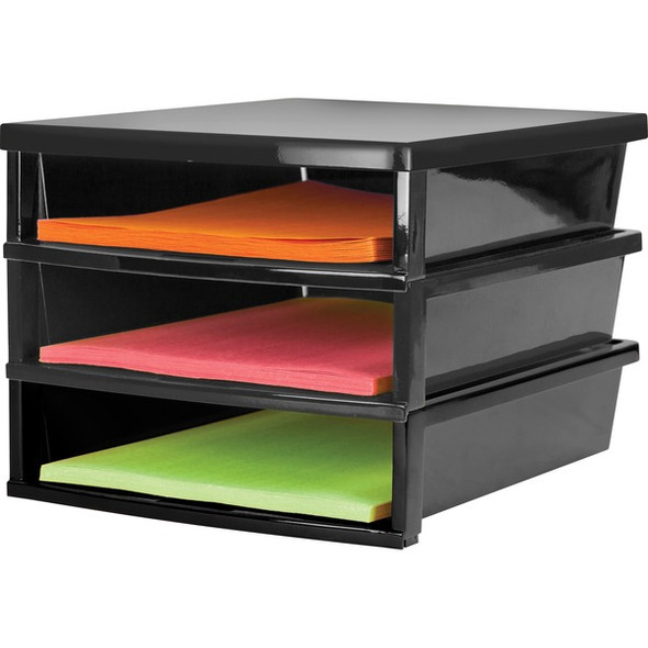 Storex Quick Stack Construction Paper Sorter - 500 x Sheet - 3 Compartment(s) - 8.4" Height x 11.3" Width13" Length - Black - Plastic - 1 Each