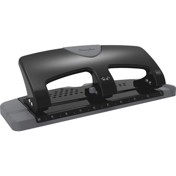 Swingline SmartTouch Low-Force 3-Hole Punch - 3 Punch Head(s) - 20 Sheet - 9/32" Punch Size - 4.5" x 12" x 4.4" - Black, Gray