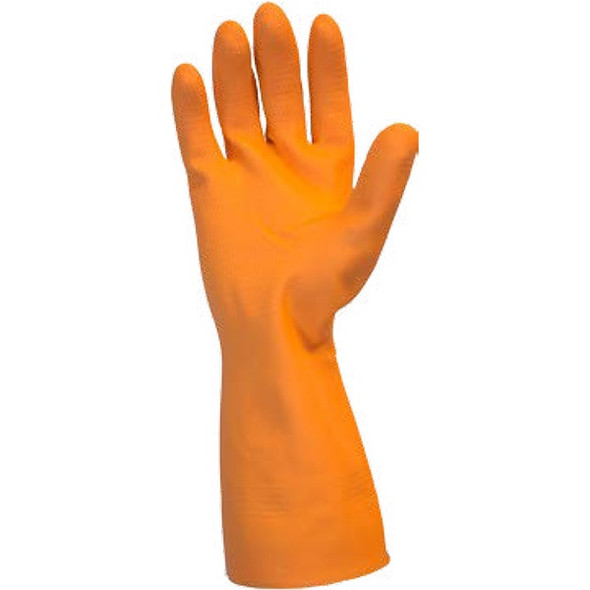 Safety Zone Orange Neoprene Latex Blend Flock Lined Latex Gloves - Chemical Protection - Medium Size - Orange - Fish Scale Grip, Flock-lined - For Dishwashing, Cleaning, Meat Processing - 28 mil Thickness - 12" Glove Length