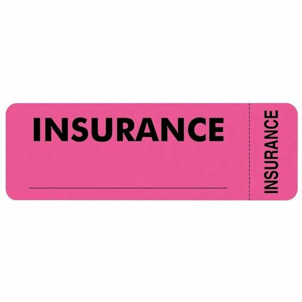 Tabbies INSURANCE Labels - 3" Width x 1" Length - Pink - 250 / Roll - 250 / Roll