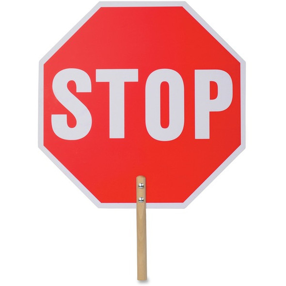 Tatco Handheld Stop Sign - 1 Each - Stop Print/Message - 18" Width x 18" Height x 0.2" Depth - White Print/Message Color - Yes - Weather Proof, Long Lasting, Lightweight, Comfortable Grip - Wood - Red