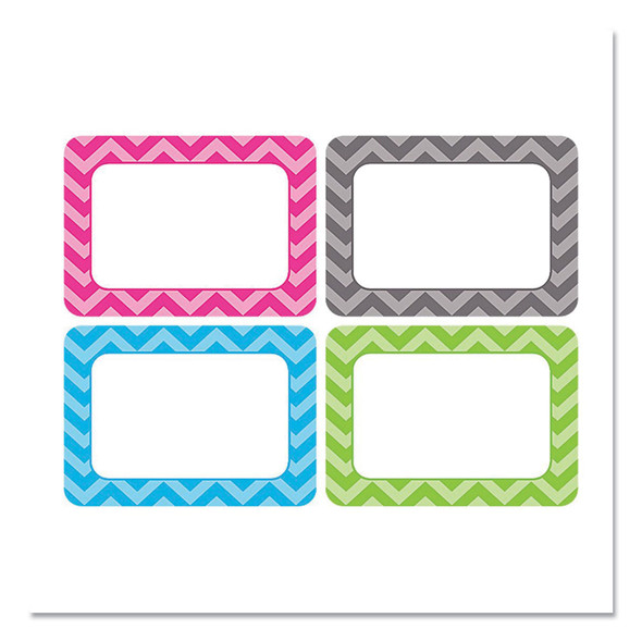 All Grade Self-Adhesive Name Tags, 3.5 x 2.5, Chevron Border Design, Assorted Colors, 36/Pack