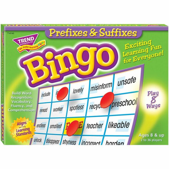Trend Prefixes and Suffixes Bingo Game - Educational - 3 to 36 Players - 1 Each