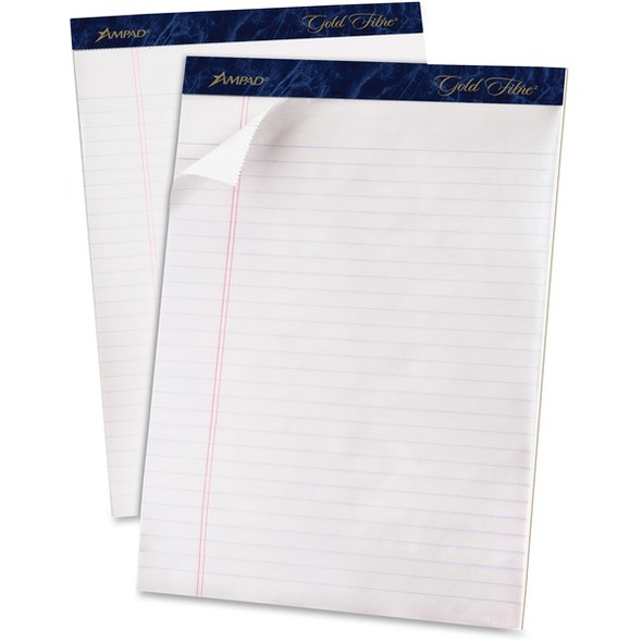 TOPS Gold Fibre Ruled Perforated Writing Pads - Letter - 50 Sheets - Watermark - Stapled/Glued - 0.34" Ruled - 16 lb Basis Weight - Letter - 8 1/2" x 11" - Dark Blue Binding - Bleed-free, Micro Perforated, Chipboard Backing - 1 Dozen