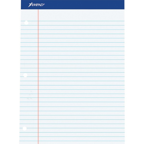 Ampad Double Sheet Writing Pad - 100 Sheets - 0.34" Ruled - 15 lb Basis Weight - Letter - 8 1/2" x 11"8.5" x 11.8" - White Paper - Perforated, Chipboard Backing, Stiff - 1 / Pad