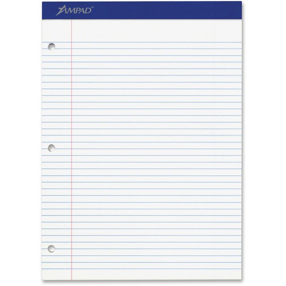 Ampad Double Sheet Writing Pad - 100 Sheets - Stapled - Both Side Ruling Surface - 0.28" Ruled - 15 lb Basis Weight - Letter - 8 1/2" x 11"8.5" x 11.8" - White Paper - White Cover - Micro Perforated, Easy Tear, Stiff, Chipboard Backing - 1 / Pad