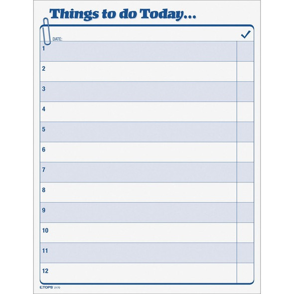 TOPS Things To Do Today Pad - 100 Sheet(s) - 11" x 8.50" Sheet Size - White - White Sheet(s) - Blue Print Color - 1 / Pad