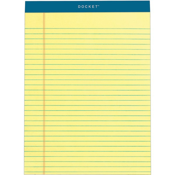 TOPS Docket Legal Rule Writing Pads - 50 Sheets - Double Stitched - 16 lb Basis Weight - 8 1/2" x 11 3/4" - 11.75" x 8.5" - Canary Paper - Rigid, Heavyweight, Bleed Resistant, Perforated, Acid-free - 6 / Pack
