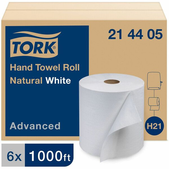 Tork Hand Towel Roll, White, Advanced, H21, Disposable, High Capacity, 1-Ply, 6 Rolls x 1000 - 214405 - Tork Hand Towel Roll, White, Advanced, H21, Disposable, High Capacity, 1-Ply, 6 Rolls x 1000, 214405