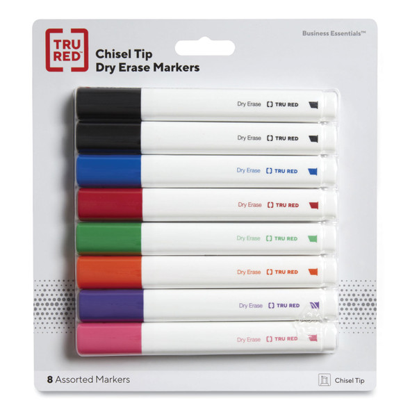 Dry Erase Marker, Tank-Style, Medium Chisel Tip, Seven Assorted Colors, 8/Pack