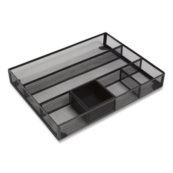 Mesh Drawer Organizer, Six Compartment, 15.43 x 12.2 x 2.68, Black