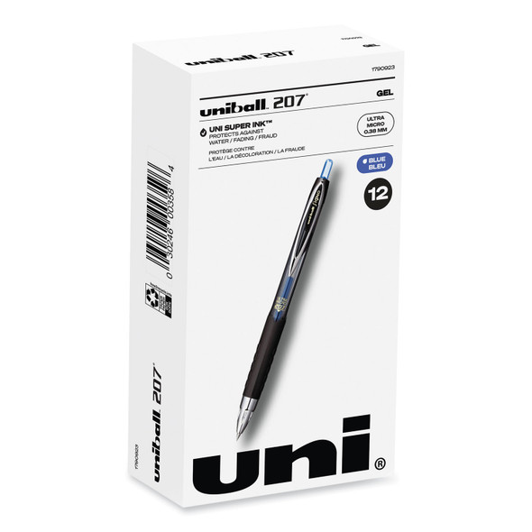 207 Signo Gel Ultra Micro Gel Pen, Retractable, Extra-Fine 0.38 mm, Blue Ink, Clear/Black Barrel