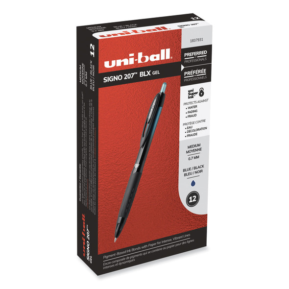 207 BLX Series Gel Pen, Retractable, Medium 0.7 mm, Blue-Infused Black Ink, Black/Blue/Smoke Barrel