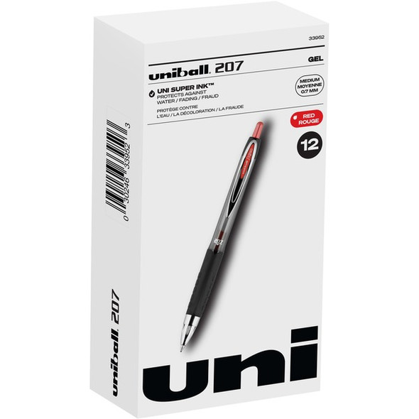 uniball&trade; 207 Gel Pen - Medium Pen Point - 0.7 mm Pen Point Size - Refillable - Retractable - Red Gel-based Ink - 1 Dozen