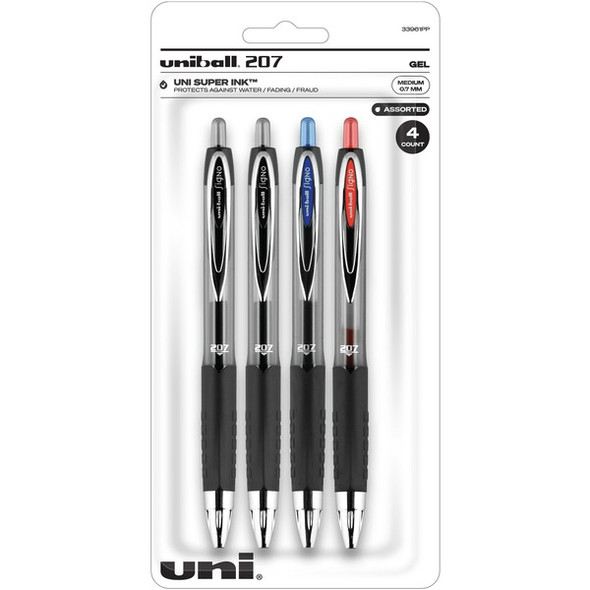 uniball&trade; 207 Gel Pen - Medium Pen Point - 0.7 mm Pen Point Size - Refillable - Retractable - Assorted Gel-based Ink - 4 / Pack