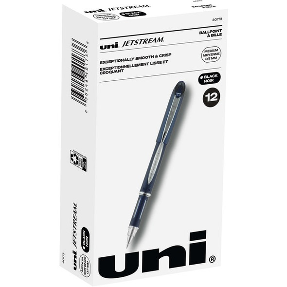 uni&reg; Jetstream Ballpoint Pen - Fine Pen Point - 0.7 mm Pen Point Size - Black Pigment-based Ink - Blue Stainless Steel Barrel - 1 Dozen