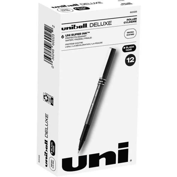 uniball&trade; Deluxe Rollerball Pens - Micro Pen Point - 0.5 mm Pen Point Size - Black - Gray Barrel - 1 / Each