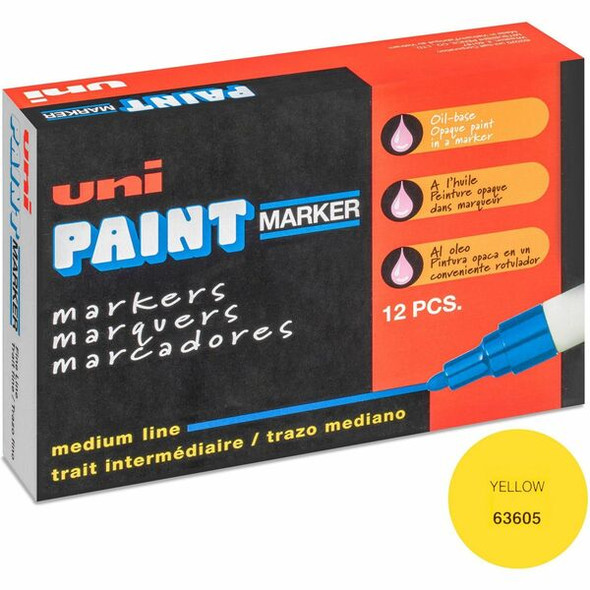 uni&reg; uni-Paint PX-20 Oil-Based Paint Marker - Medium Marker Point - Yellow Oil Based Ink - White Barrel - 1 Dozen
