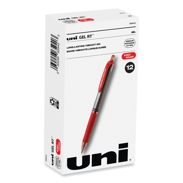 Signo Gel Pen, Retractable, Medium 0.7 mm, Red Ink, Silver/Red Barrel, Dozen