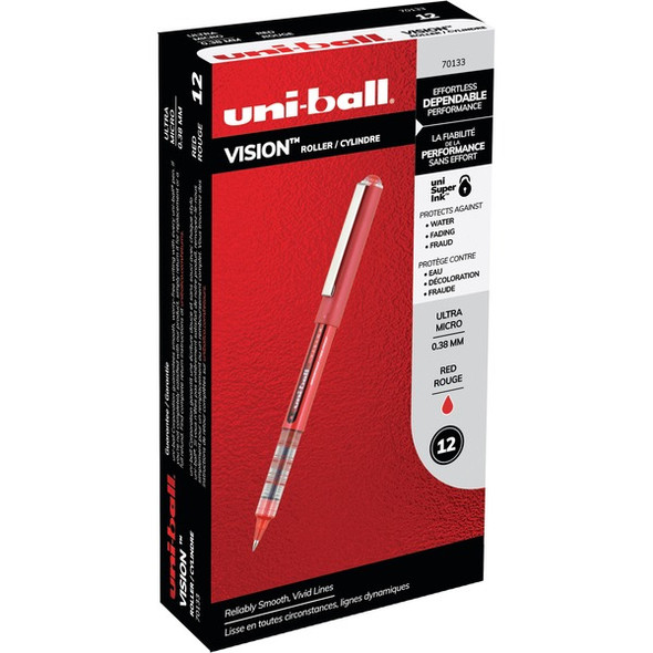 uniball&trade; Vision Rollerball Pen - Ultra Micro Pen Point - 0.38 mm Pen Point Size - Red - 1 Each